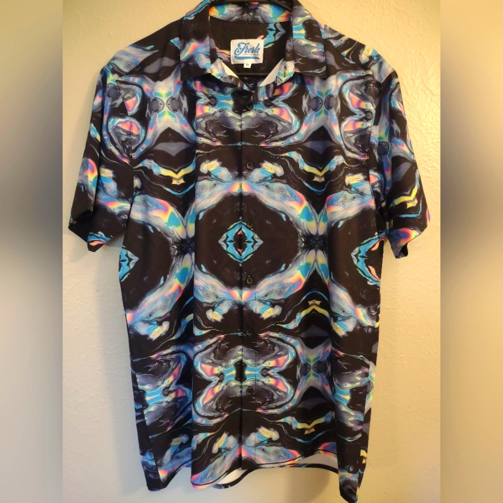 Men's Fresh Prints Of Bel-Air Hawaiian Button-Up Shirt Psychedelic Print…